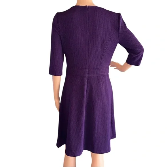 Chaps Women’s Purple Fit & Flare Textured 3/4 Sleeve V-Neck Party Dress Sz 6 NWT - Picture 5 of 11